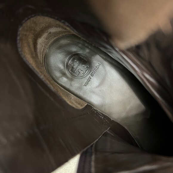 Tory Burch Chrystie Leather Moto Buckle Boots Dark Brown Women's size 7.5 - Picture 10 of 14